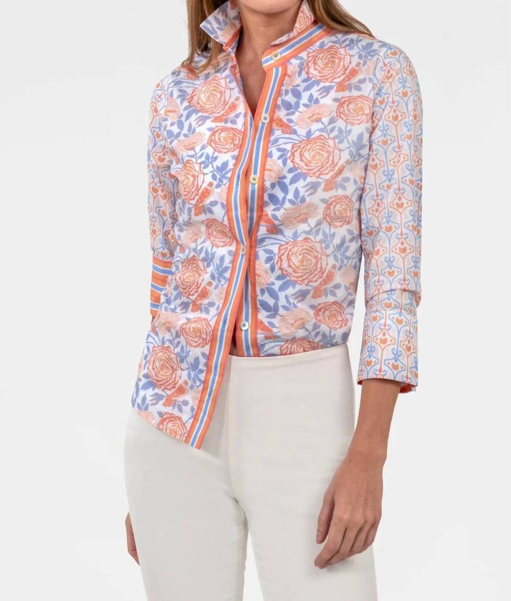 NEW GRETCHEN SCOTT boyfriend shirt in l peri/coral